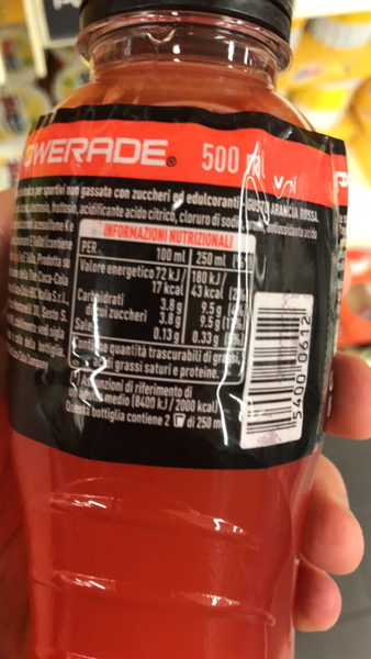 Powerade label nutrition facts