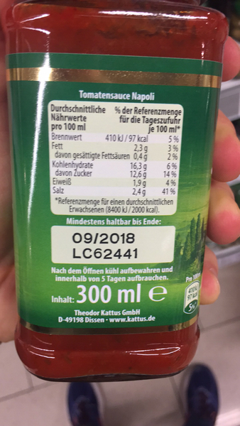 Product “Kattus - Pasta Sauce, Napoli” | The Open Food Repo