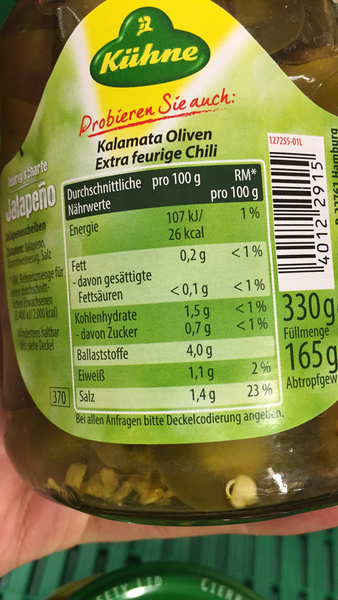 Product “Kühne feurig scharfe Jalapeño in Scheiben” | The Open Food Repo Product “Kühne feurig scharfe Jalapeño in Scheiben” | The Open Food Repo