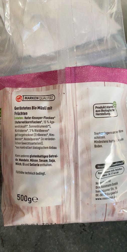 Produkt Rossmann Enerbio Waldbeer Granola Ohne Palmfett The Open Food Repo