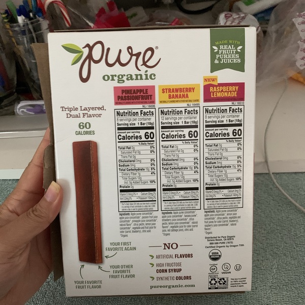 Pure Organic Layered Fruit Bars Nutrition Facts informacionpublica