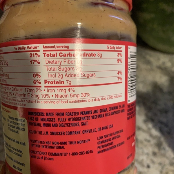 Jif peanut butter ingredients label