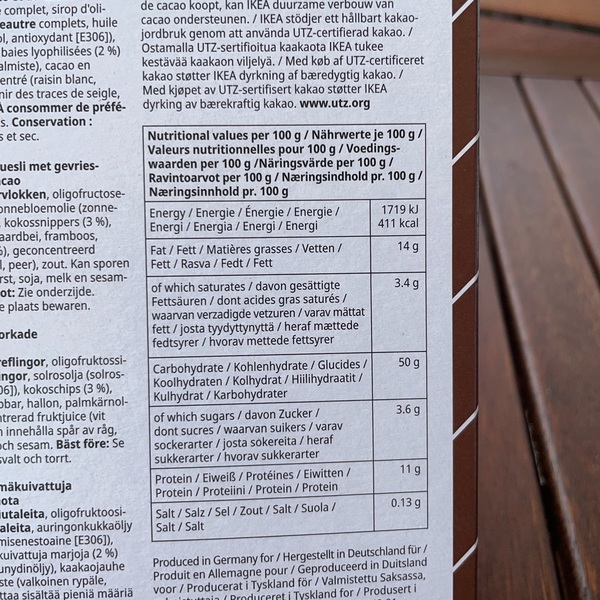 Produkt „Ikea Hjälteroll, cocoa muesli with berries“ The Open Food Repo